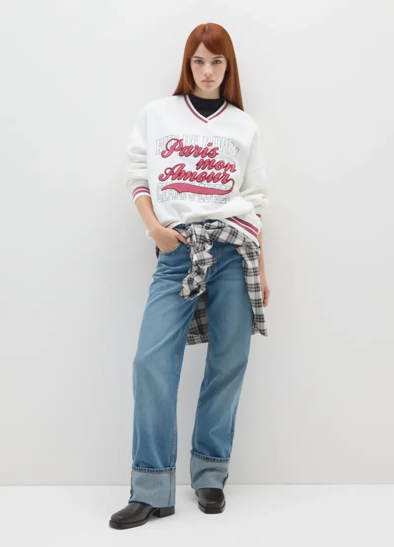 Felpa In Misto Cotone Bianca E Vestibilità Over, Donna, Bianco miniatura 2