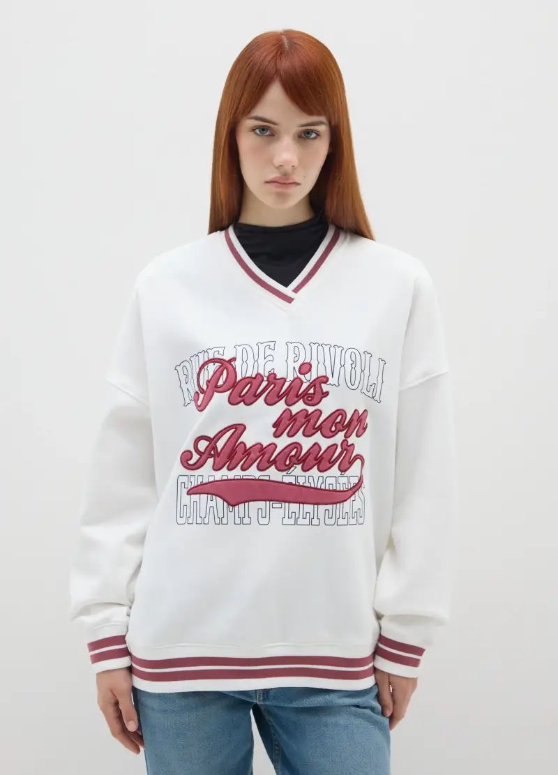 Felpa In Misto Cotone Bianca E Vestibilità Over, Donna, Bianco miniatura 3