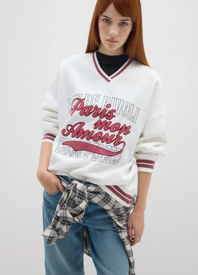 Felpa In Misto Cotone Bianca E Vestibilità Over, Donna, Bianco