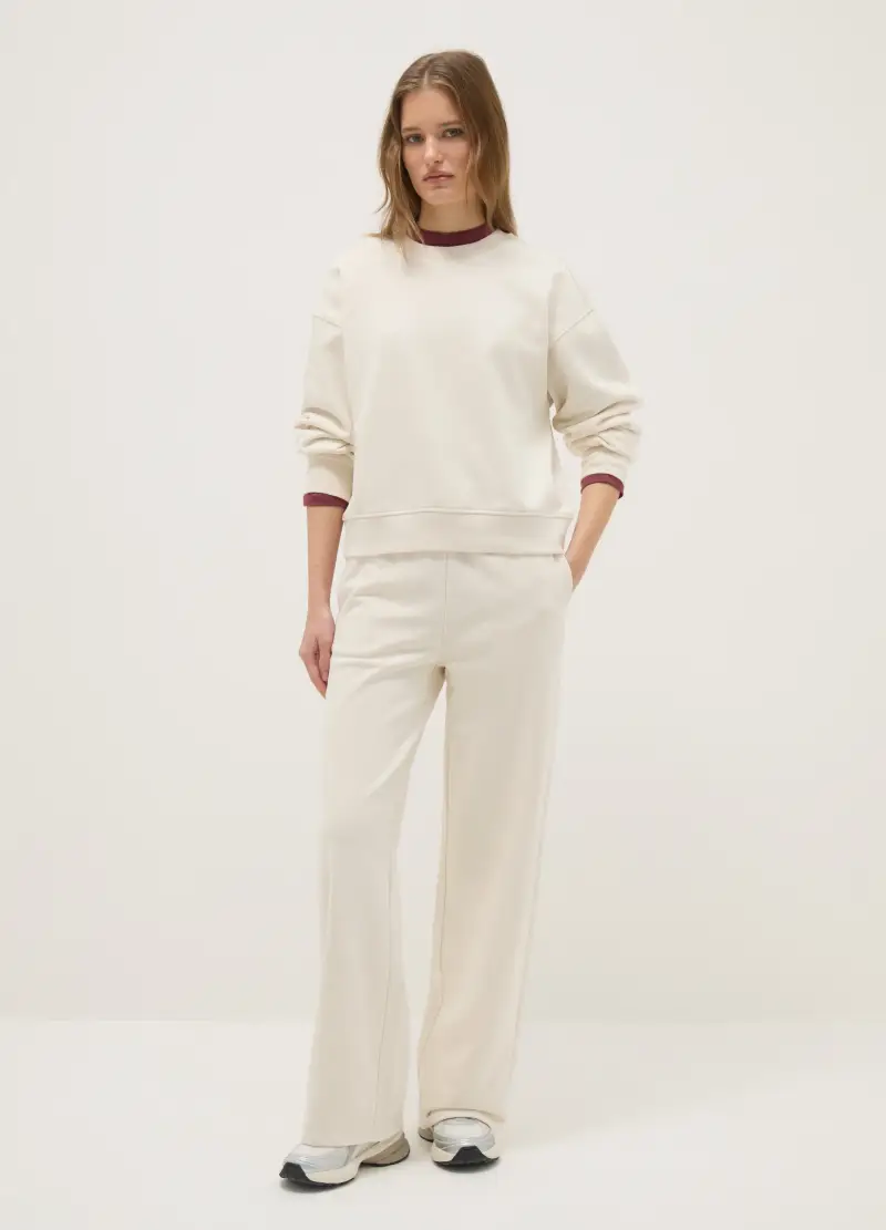 Felpa In Misto Cotone Bianca Regular Fit Con Collo Rotondo, Donna, Bianco miniatura 2