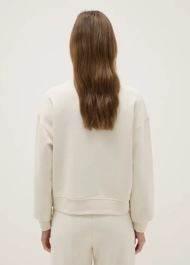 Felpa In Misto Cotone Bianca Regular Fit Con Collo Rotondo, Donna, Bianco miniatura 3