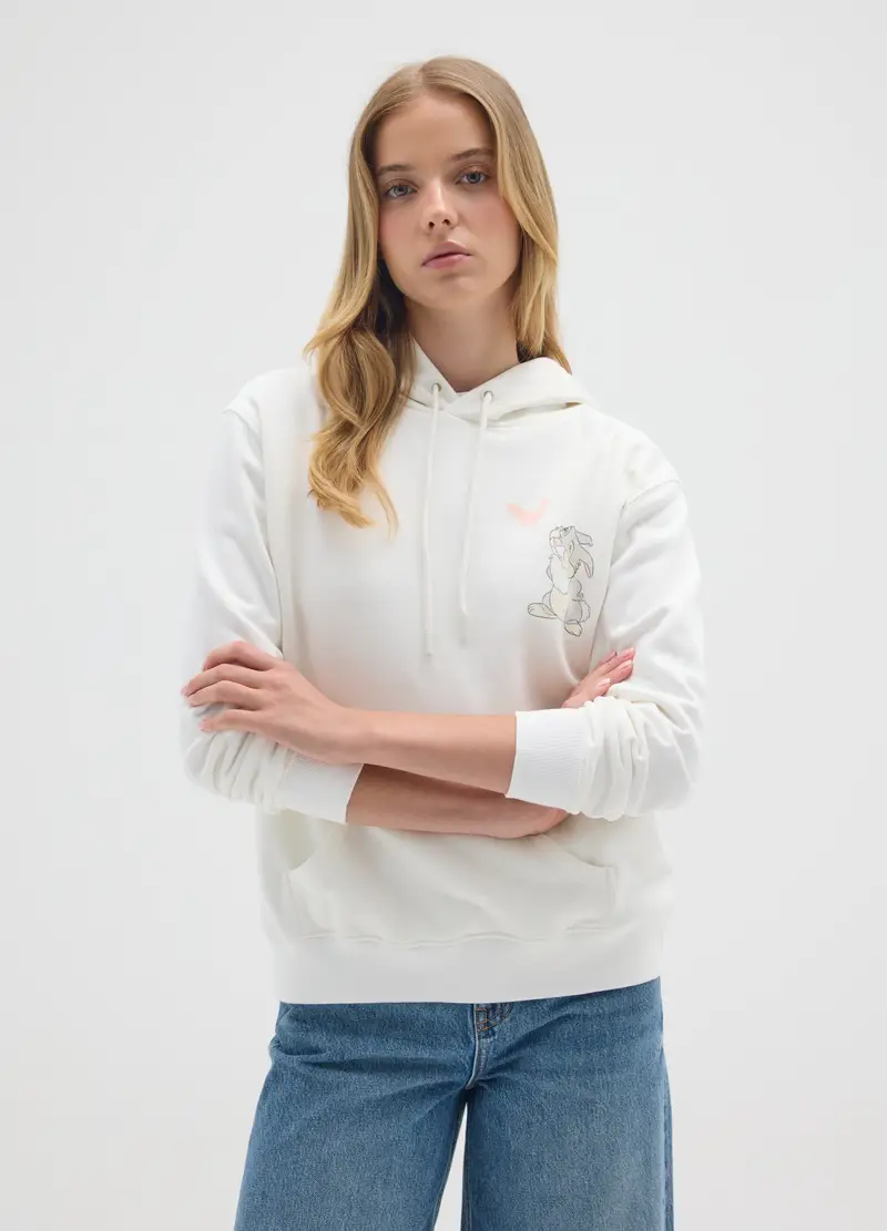 Felpa In Misto Cotone Bianca Regular Fit Con Stampa, Donna, Bianco miniatura 2