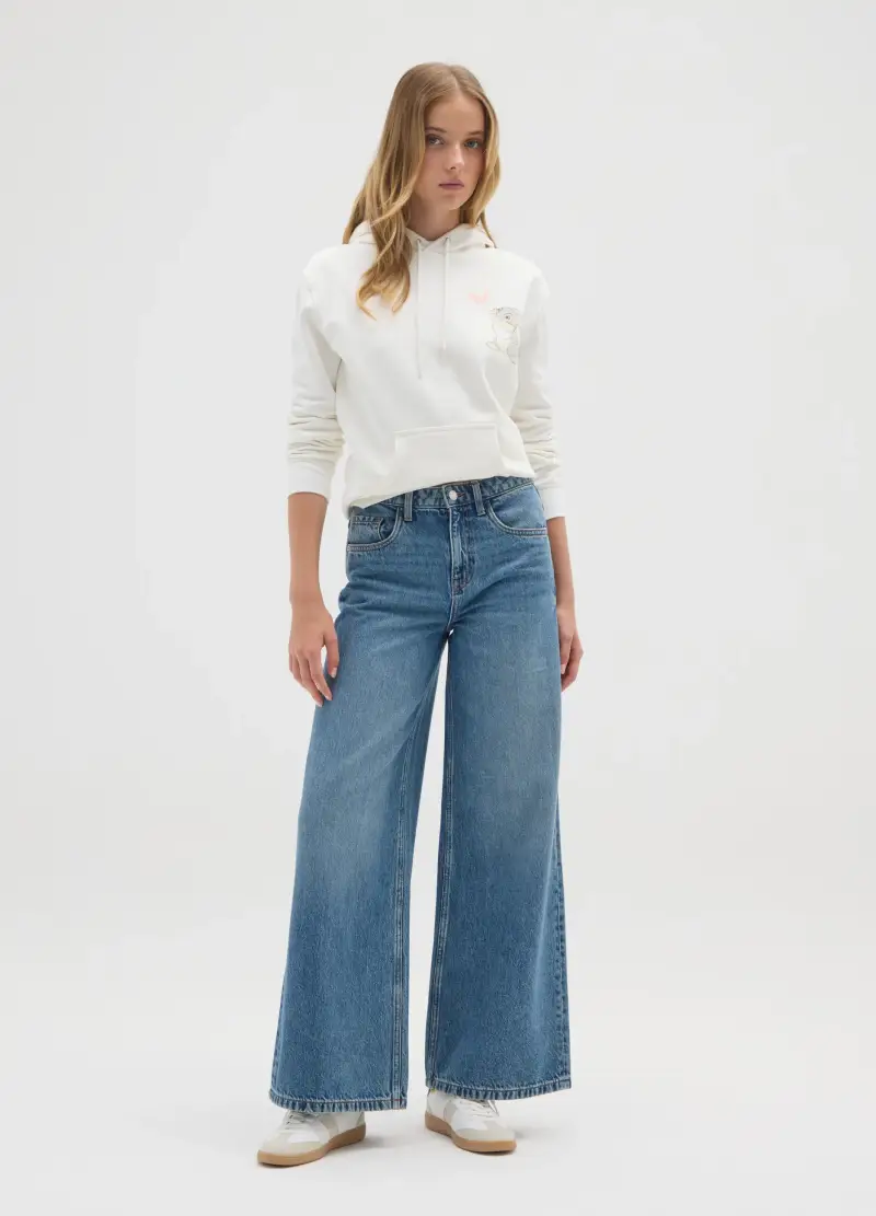 Felpa In Misto Cotone Bianca Regular Fit Con Stampa, Donna, Bianco