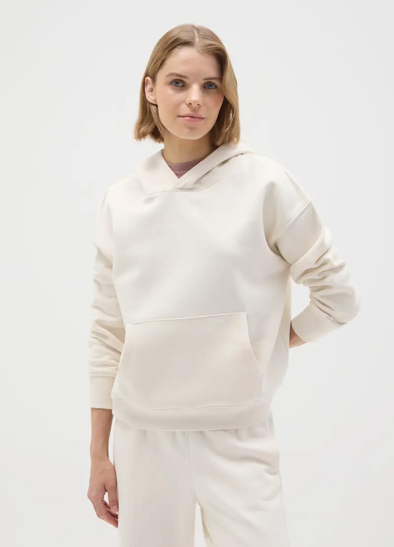 Felpa In Misto Cotone Bianca Regular Fit, Donna, Bianco miniatura 2