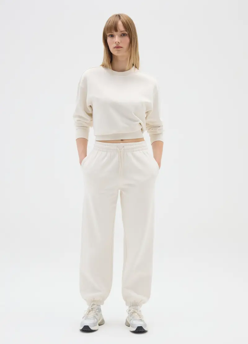 Felpa In Misto Cotone Bianca Vestibilità Regular, Donna, Bianco