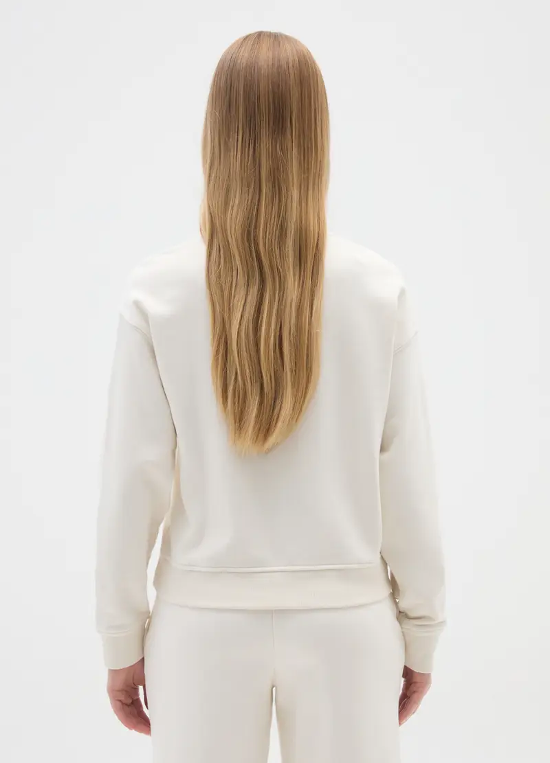 Felpa In Misto Cotone Bianca Vestibilità Regular, Donna, Bianco miniatura 3