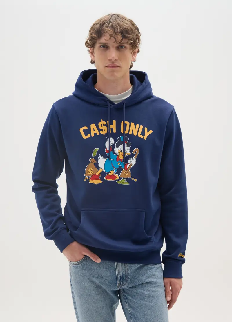 Felpa In Misto Cotone Blu Con Cappuccio E Stampa Disney, Uomo, Blu