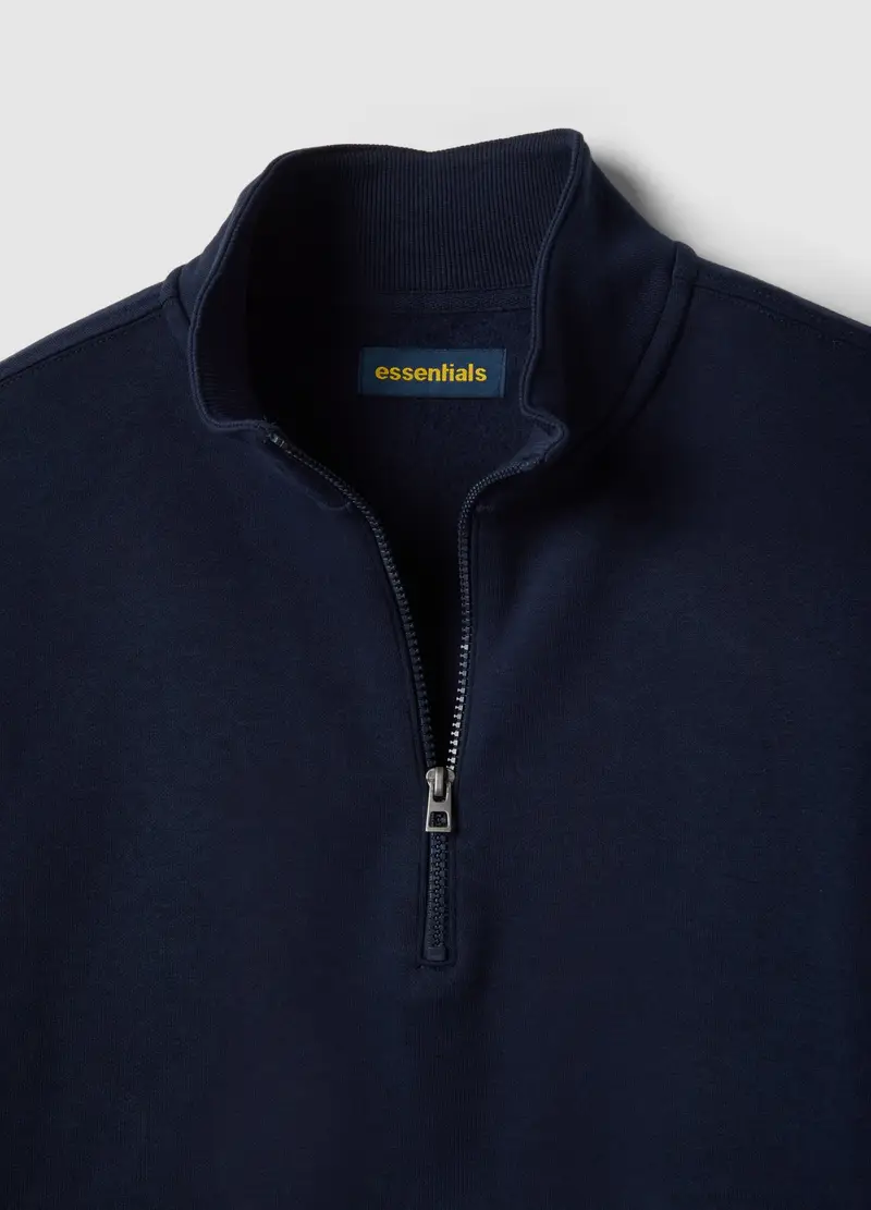 Felpa In Misto Cotone Blu Regular Fit Con Zip A Metà, Uomo, Blu miniatura 2