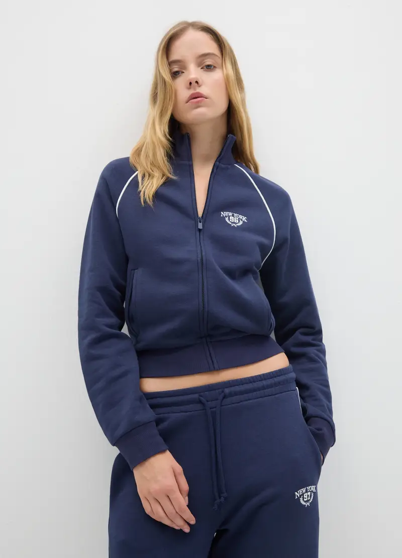 Felpa In Misto Cotone Blu Regular Fit, Donna, Blu