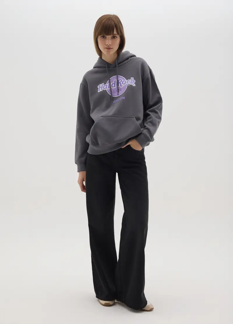 Felpa In Misto Cotone Grigia Regular Fit Con Logo Hard Rock Cafe, Donna, Grigio
