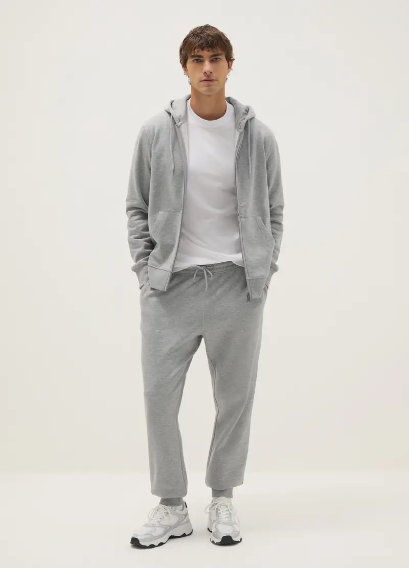 Felpa In Misto Cotone Grigia Regular Fit Con Zip E Cappuccio, Uomo, Grigio miniatura 2