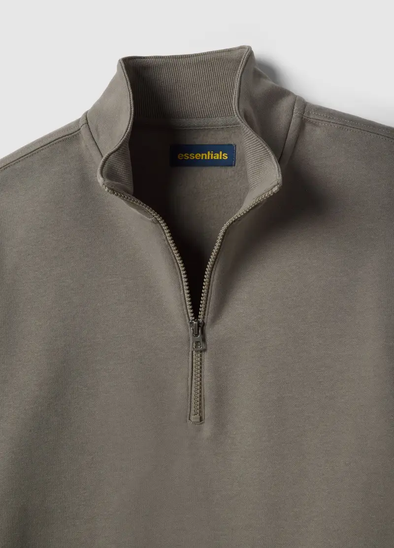 Felpa In Misto Cotone Grigio Regular Fit Con Zip A Metà, Uomo, Grigio miniatura 2