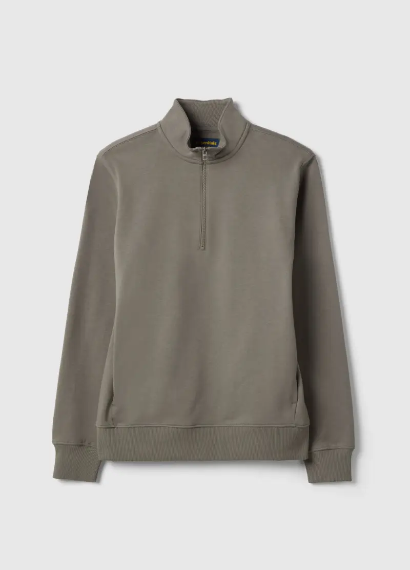 Felpa In Misto Cotone Grigio Regular Fit Con Zip A Metà, Uomo, Grigio