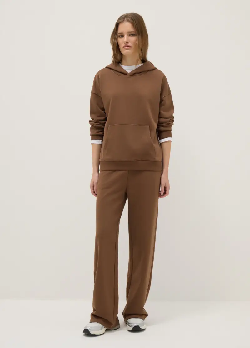 Felpa In Misto Cotone Marrone Regular Fit Con Cappuccio, Donna, Marrone miniatura 2