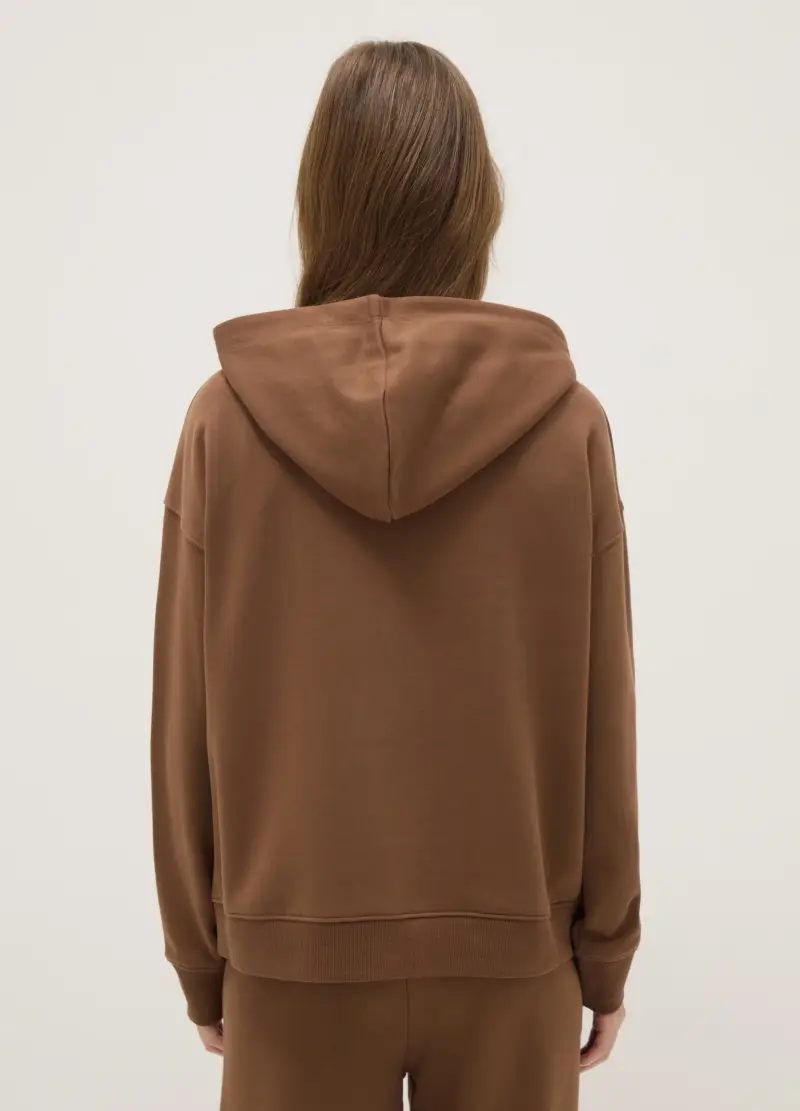 Felpa In Misto Cotone Marrone Regular Fit Con Cappuccio, Donna, Marrone miniatura 3