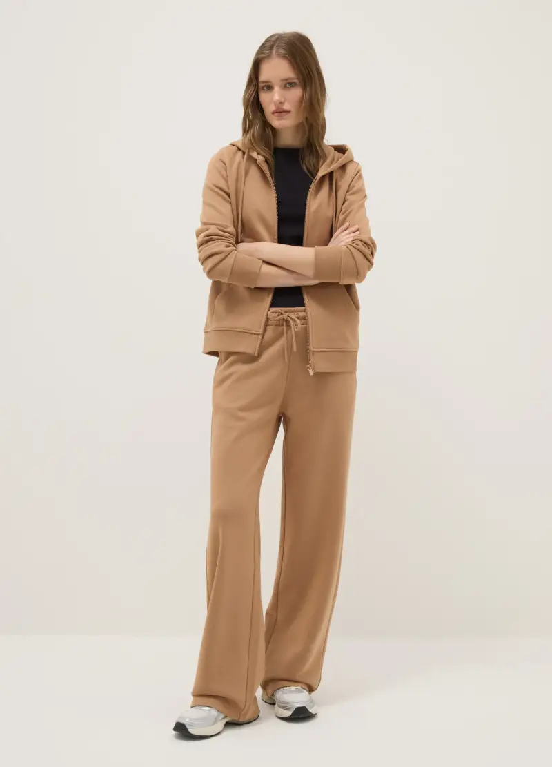 Felpa In Misto Cotone Marrone Regular Fit Con Cappuccio E Zip, Donna, Marrone miniatura 2