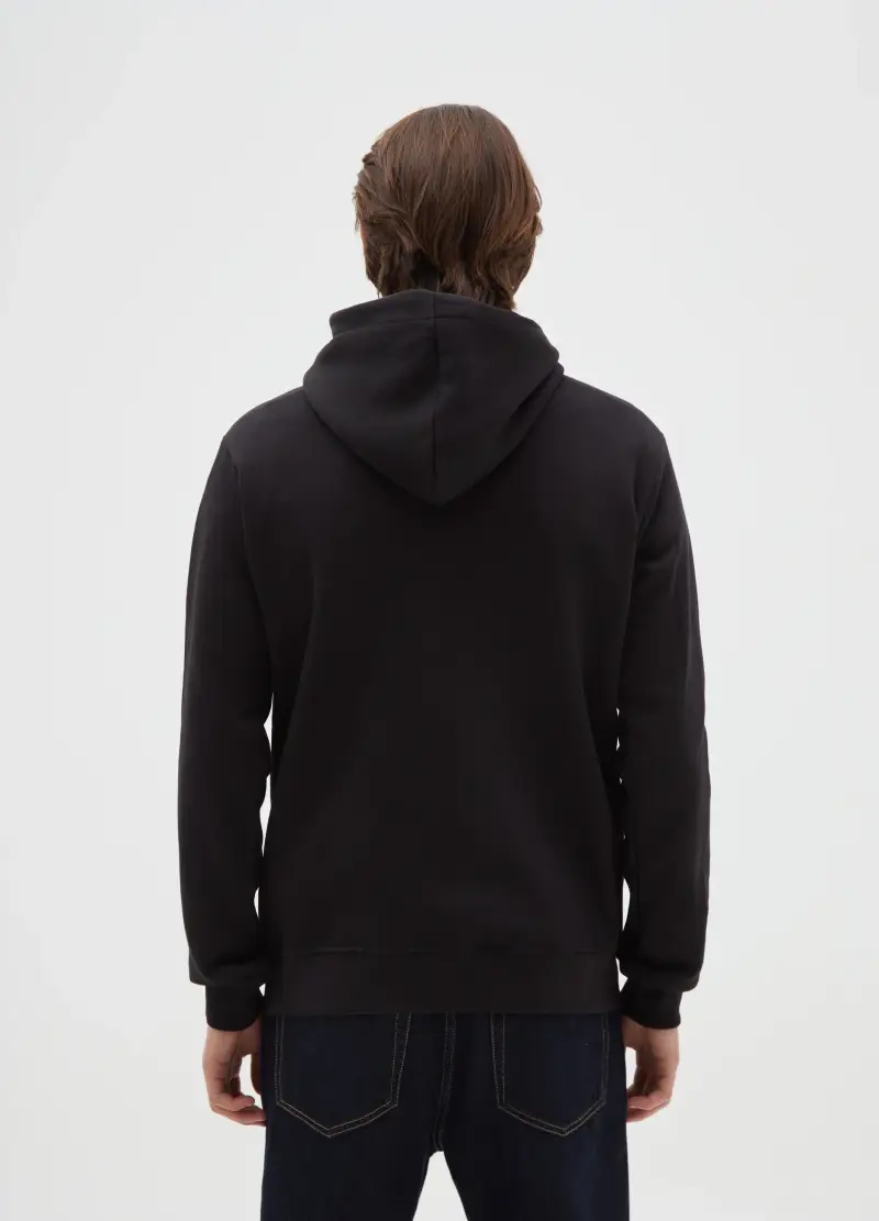 Felpa In Misto Cotone Nera Con Cappuccio E Stampa, Uomo, Nero miniatura 3