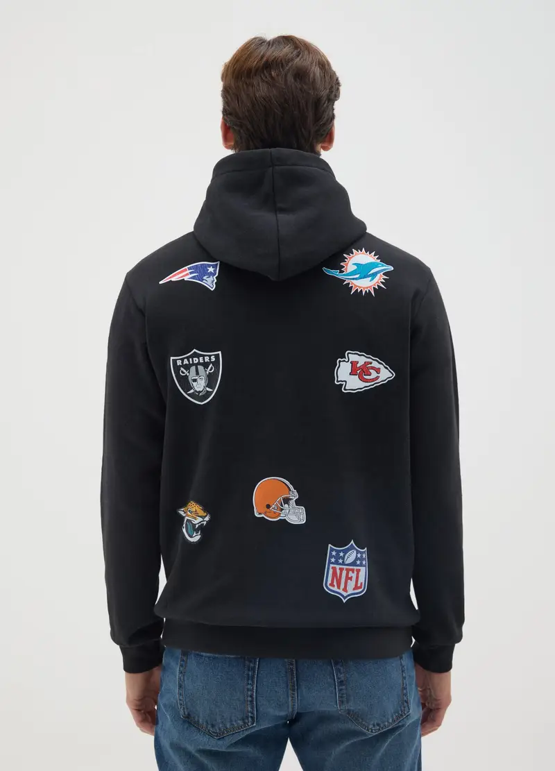OVS, Felpa In Misto Cotone Nera Con Loghi Nfl, Unisex, Nero, Taglia: S miniatura 2