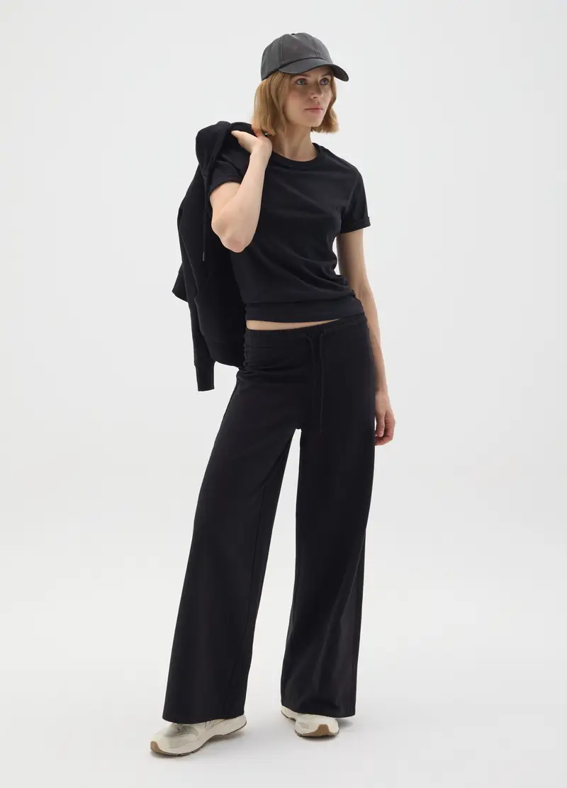 Felpa In Misto Cotone Nera Regular Fit, Donna, Nero miniatura 2