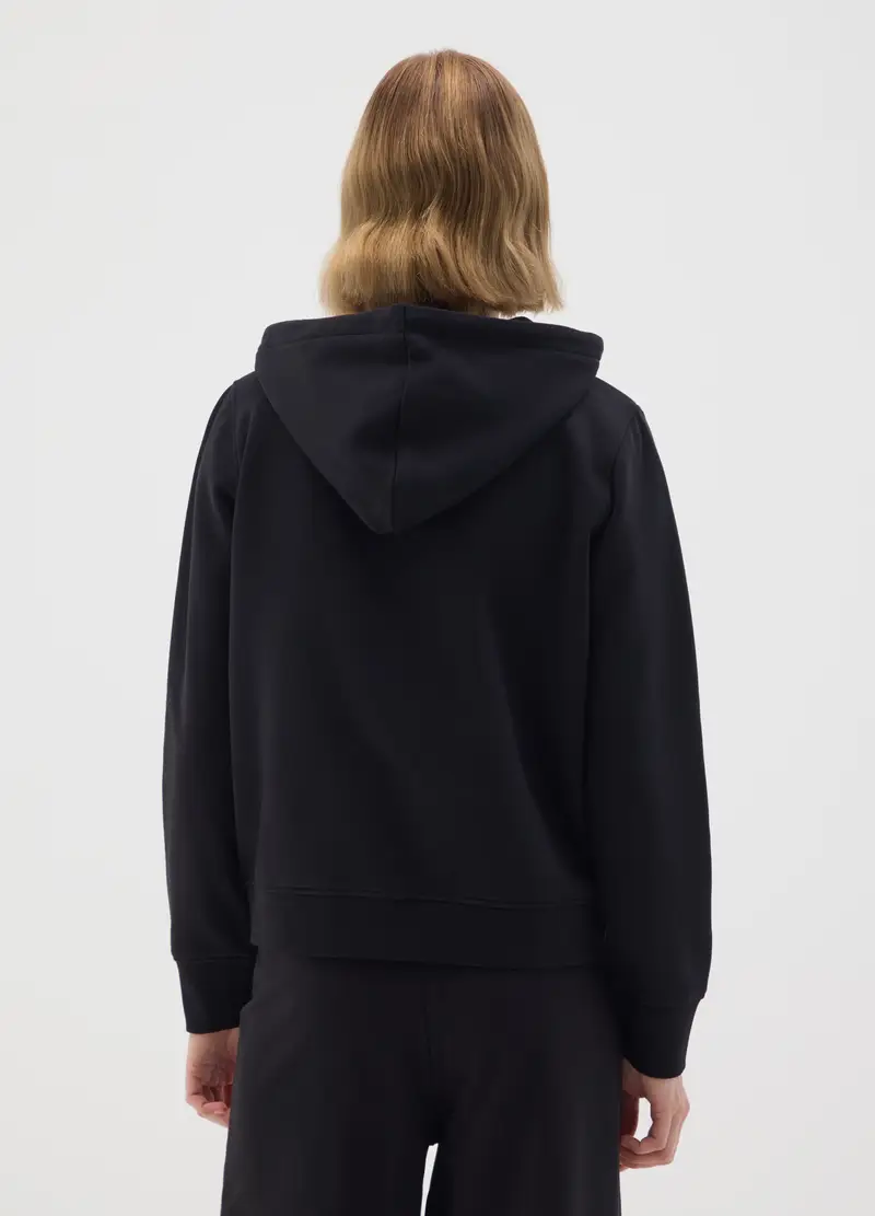Felpa In Misto Cotone Nera Regular Fit, Donna, Nero miniatura 3