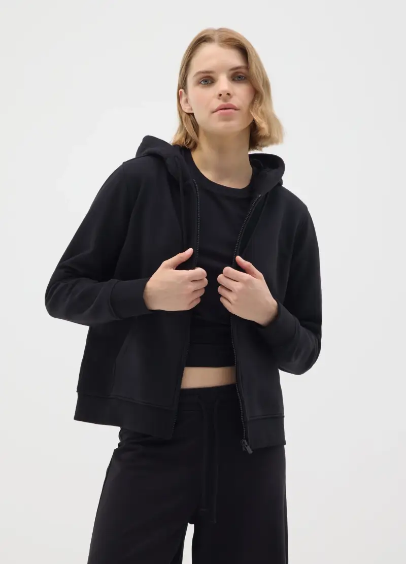 Felpa In Misto Cotone Nera Regular Fit, Donna, Nero