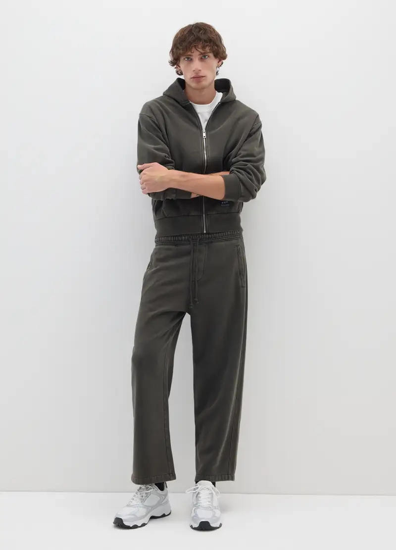 Felpa In Misto Cotone Nero Con Cappuccio E Zip, Uomo, Nero miniatura 2