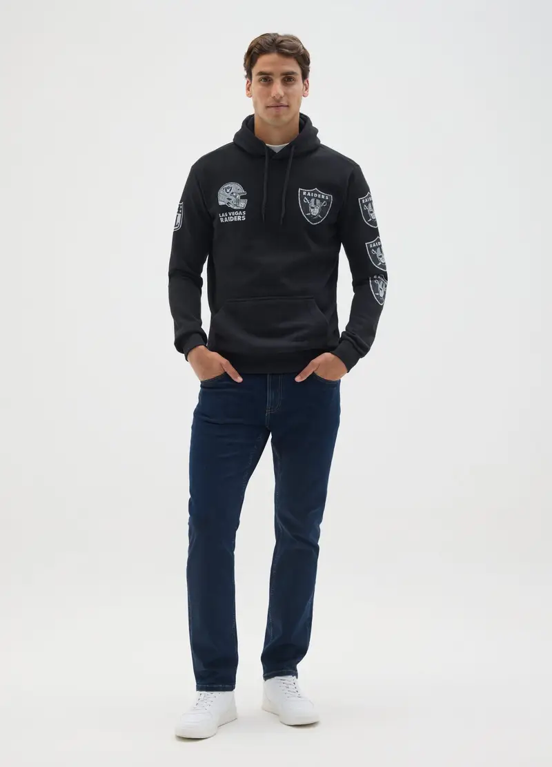 OVS, Felpa In Misto Cotone Nero Con Ricami Con Loghi Nfl, Unisex, Nero, Taglia: L