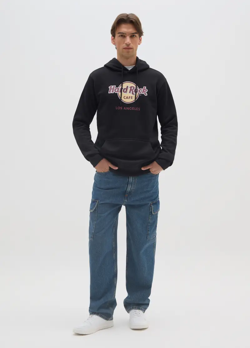 Felpa In Misto Cotone Nero Con Stampa Hard Rock Cafe, Uomo, Nero miniatura 2