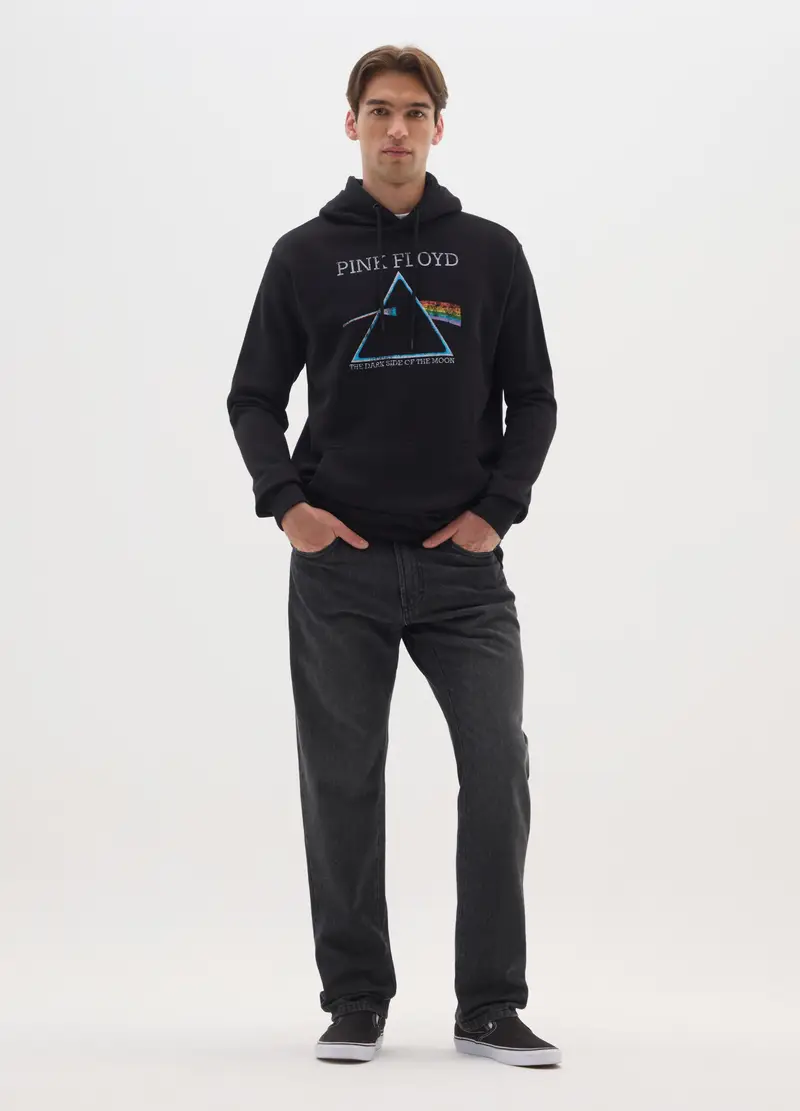 Felpa In Misto Cotone Nero Relaxed Fit, Uomo, Nero miniatura 2