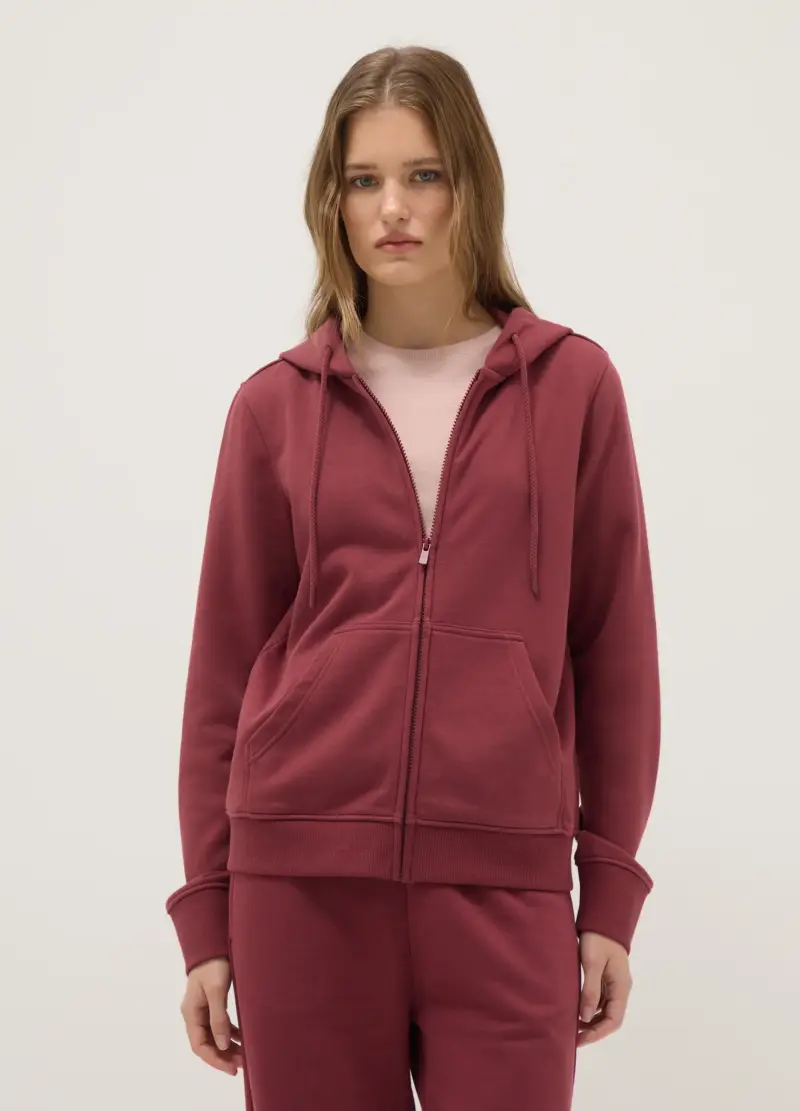 Felpa In Misto Cotone Rosa Regular Fit Con Cappuccio E Zip, Donna, Rosa miniatura 2
