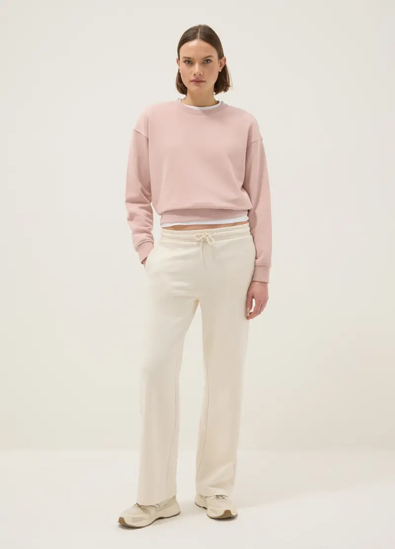 Felpa In Misto Cotone Rosa Regular Fit Con Collo Rotondo, Donna, Rosa miniatura 2