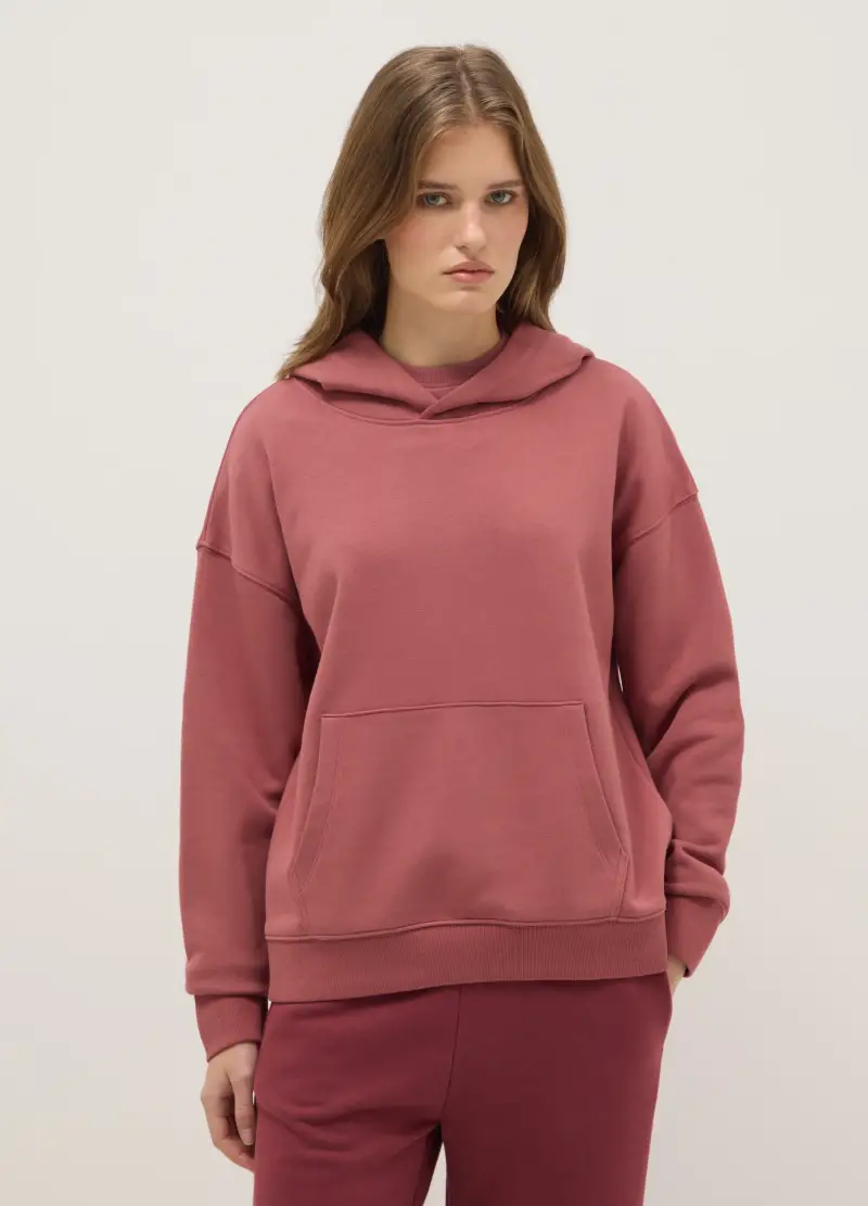 Felpa In Misto Cotone Rossa Regular Fit Con Cappuccio, Donna, Rosso miniatura 2