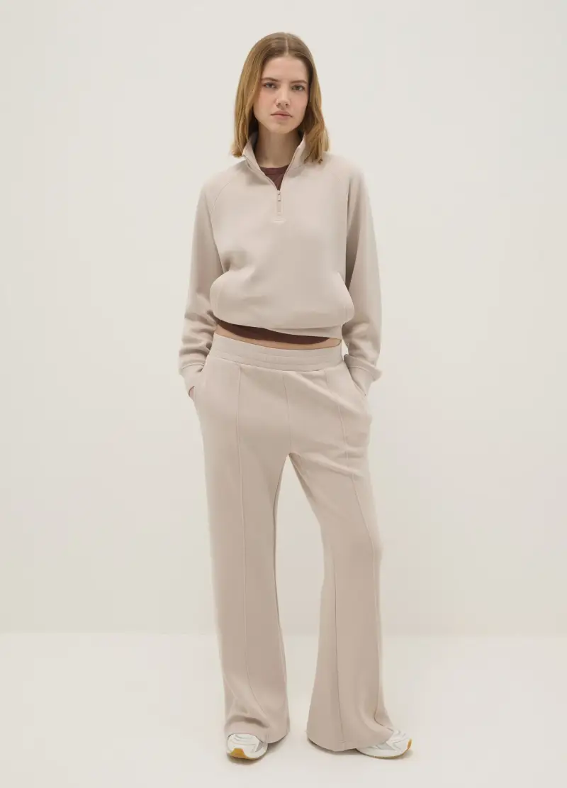 Felpa In Misto Modal Beige Regular Fit Con Mezza Zip, Donna, Beige miniatura 2