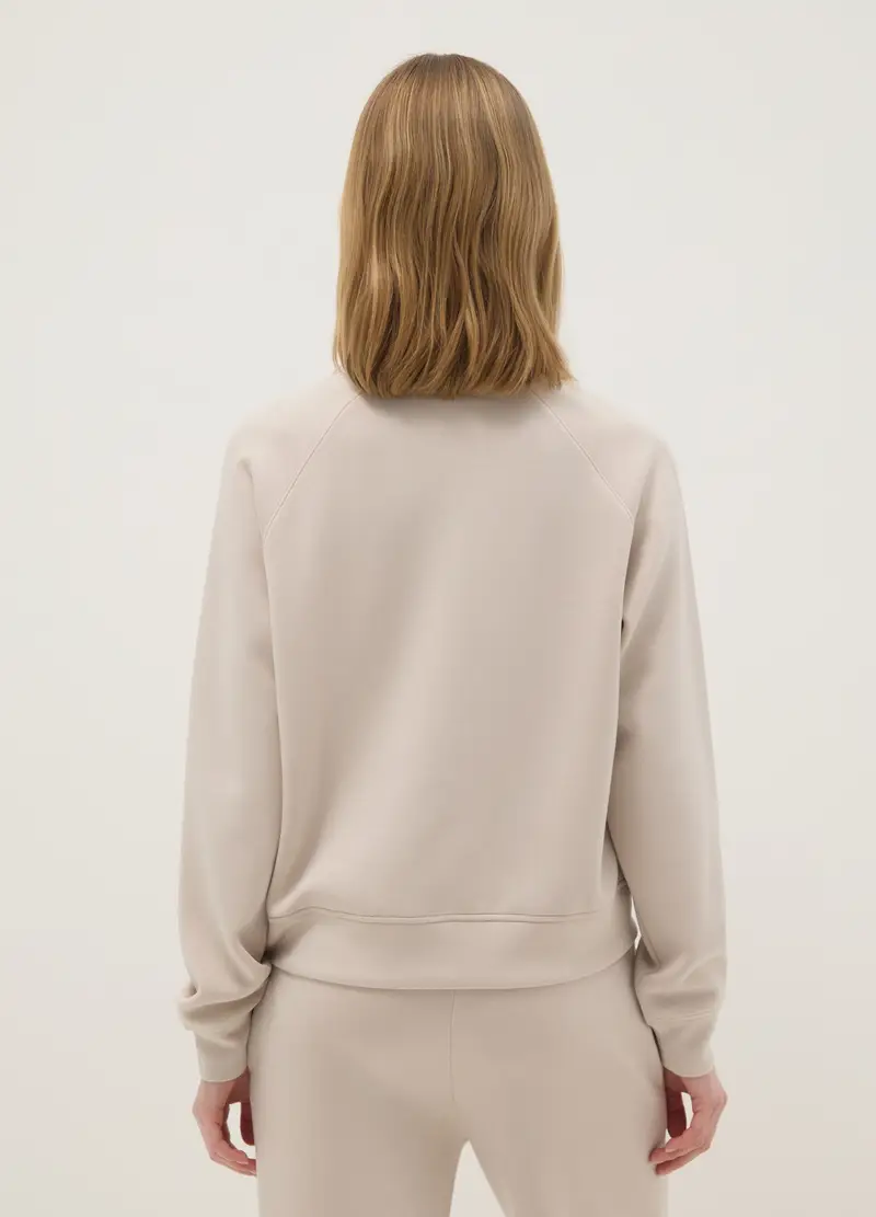 Felpa In Misto Modal Beige Regular Fit Con Mezza Zip, Donna, Beige miniatura 3