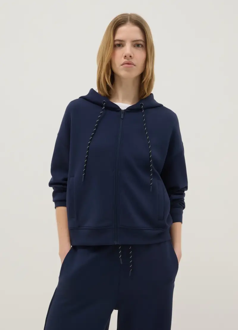 Felpa In Misto Modal Blu Regular Fit Con Full Zip, Donna, Blu