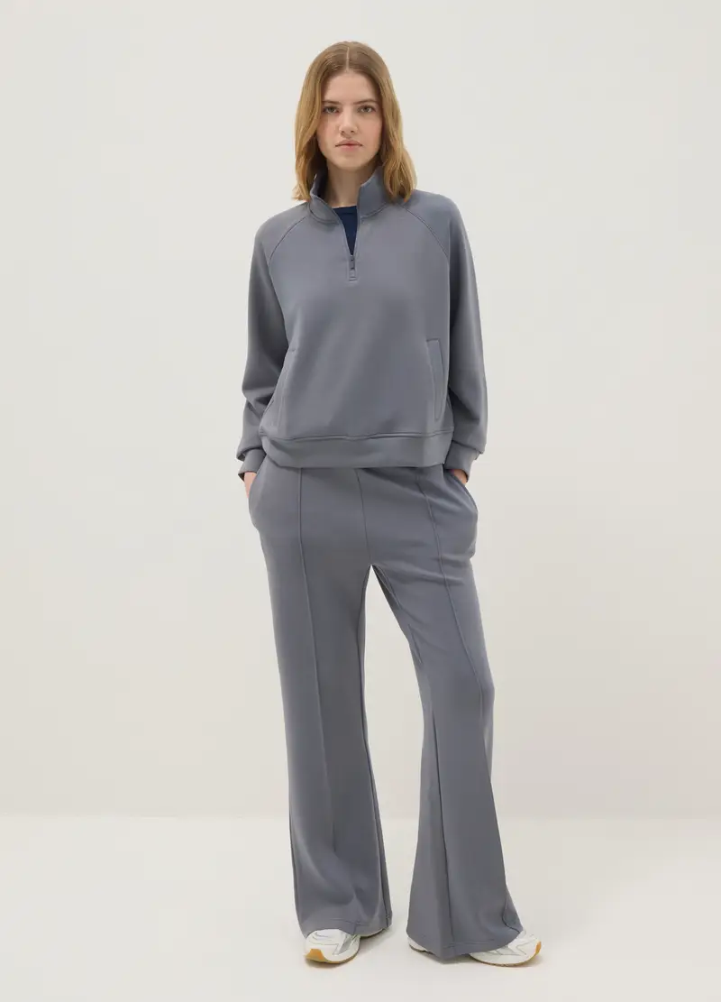 Felpa In Misto Modal Grigia Regular Fit Con Mezza Zip, Donna, Grigio miniatura 2