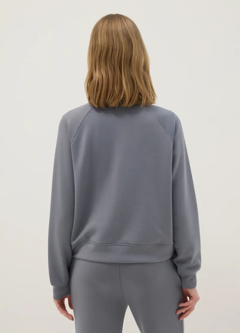 Felpa In Misto Modal Grigia Regular Fit Con Mezza Zip, Donna, Grigio miniatura 3