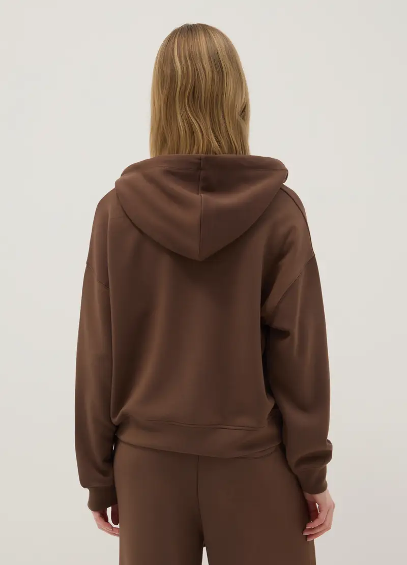 Felpa In Misto Modal Marrone Regular Fit Con Full Zip, Donna, Marrone miniatura 3