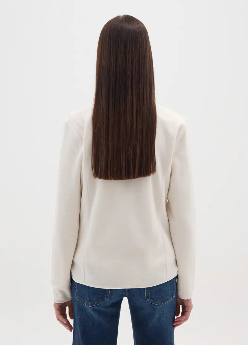 Felpa In Pile A Collo Alto Bianca Vestibilità Fitted E Zip, Donna, Bianco miniatura 3