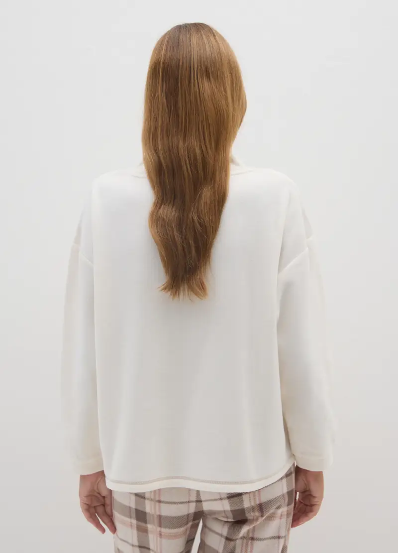 Felpa In Pile Bianca Regular Fit Con Ricamo, Donna, Bianco miniatura 3