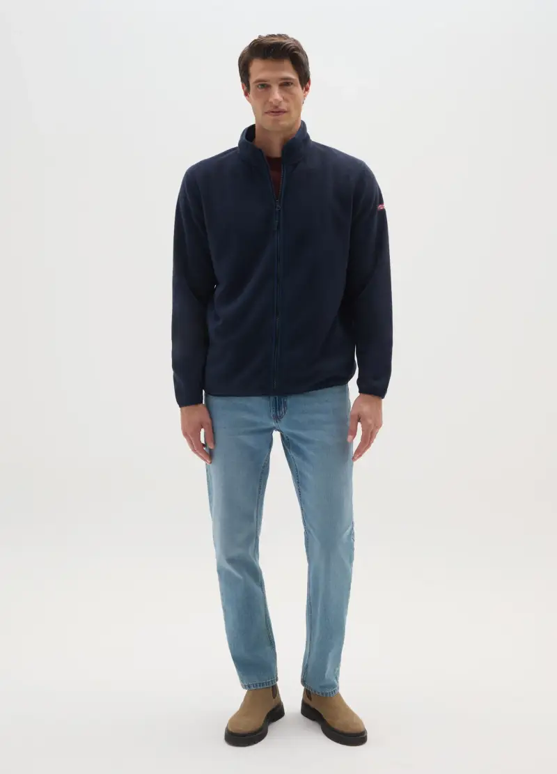 Felpa In Pile Blu Regular Fit Con Zip, Uomo, Blu miniatura 2