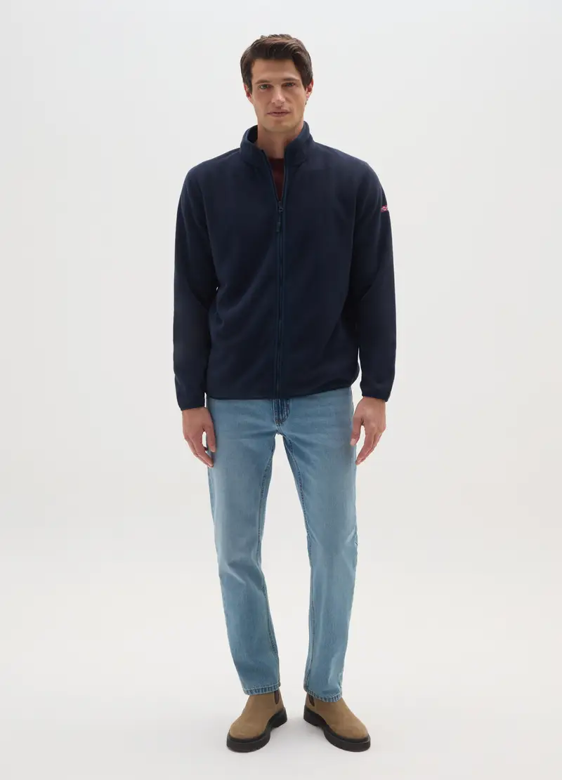 Felpa In Pile Blu Regular Fit Con Zip, Uomo, Blu miniatura 2