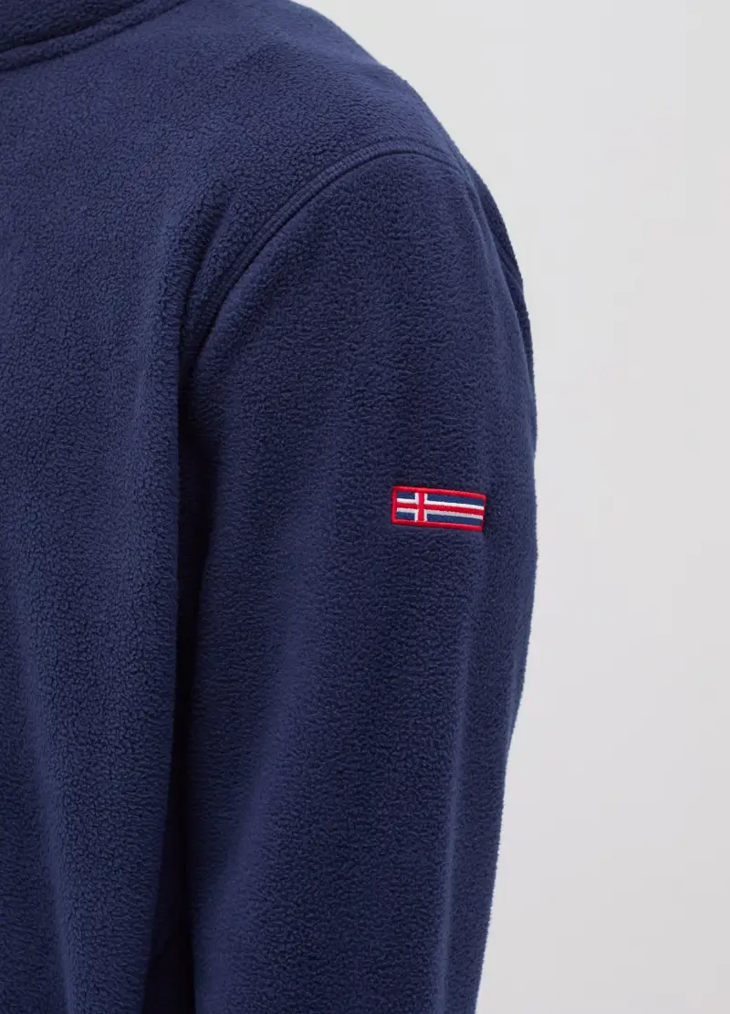 Felpa In Pile Full-zip Con Patch, Uomo, Blu miniatura 3