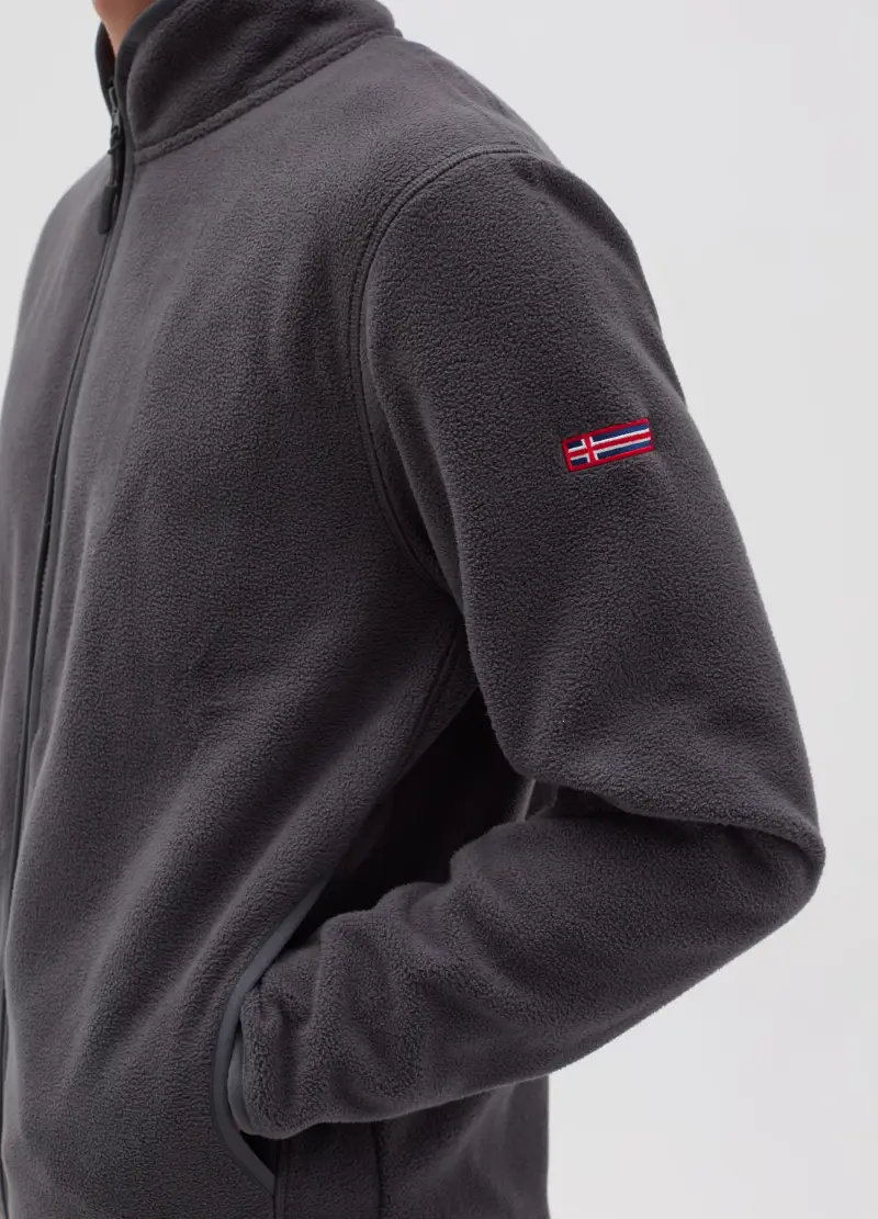 Felpa In Pile Full-zip Con Patch, Uomo, Nero miniatura 3