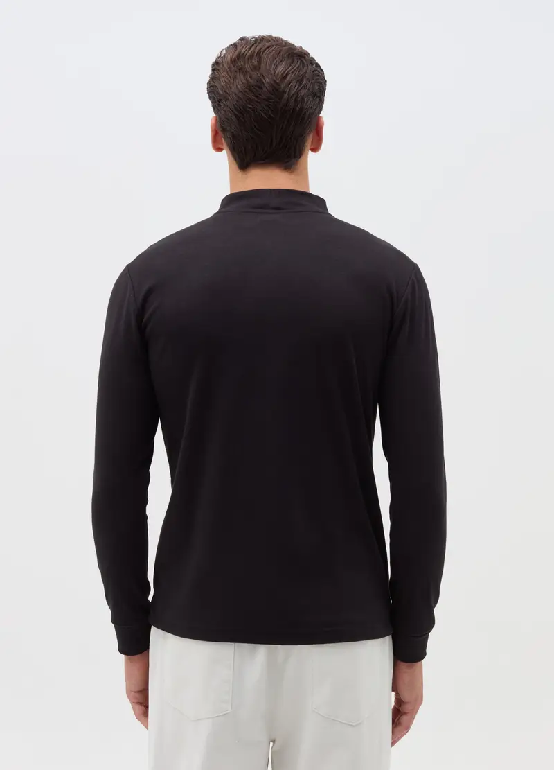 Felpa In Pile Mock Neck, Uomo, Nero miniatura 3