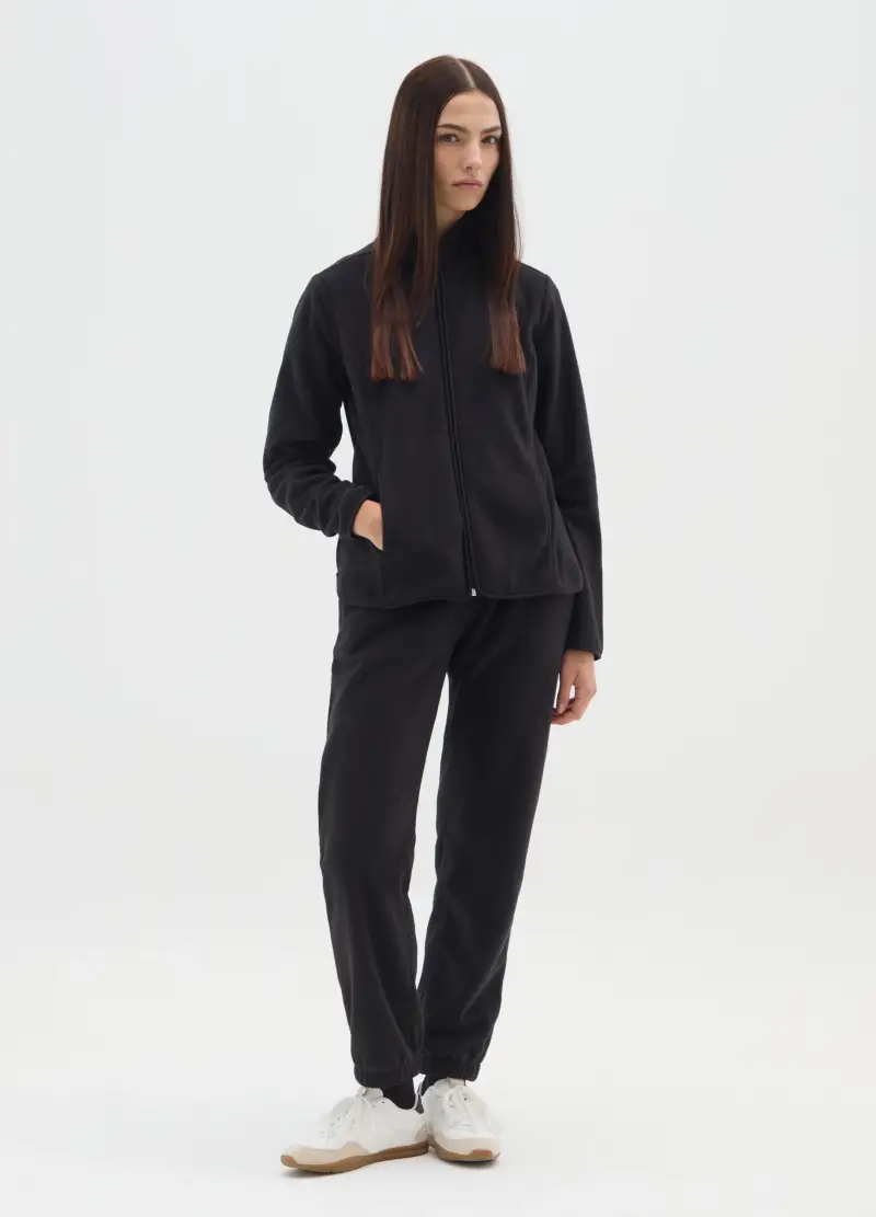 Felpa In Pile Nera Vestibilità Fitted E Zip, Donna, Nero miniatura 2