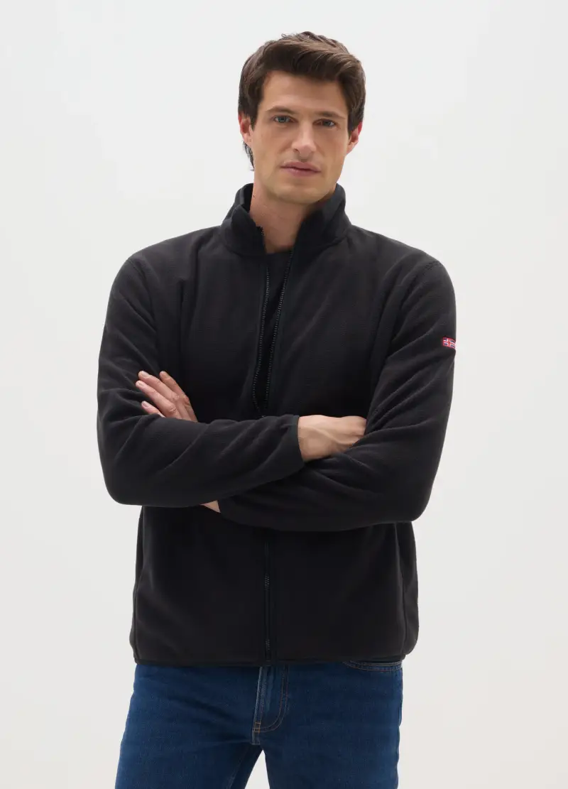 Felpa In Pile Nero Regular Fit Con Zip, Uomo, Nero