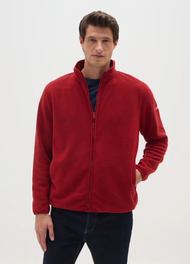 Felpa In Pile Rossa Regular Fit Con Zip, Uomo, Rosso miniatura 2