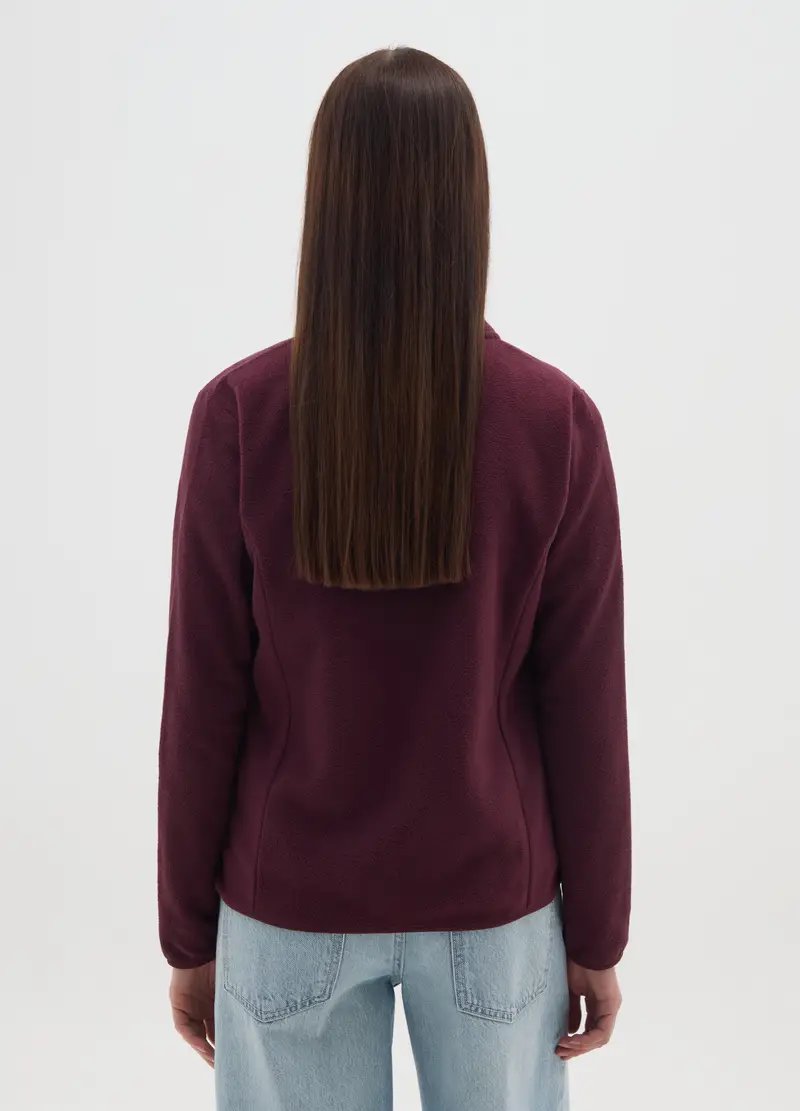 Felpa In Pile Rossa Vestibilità Fitted E Zip, Donna, Rosso miniatura 3