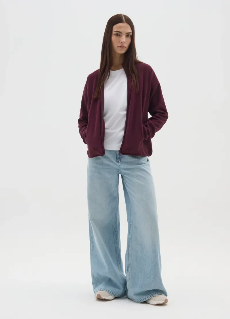 Felpa In Pile Rossa Vestibilità Fitted E Zip, Donna, Rosso